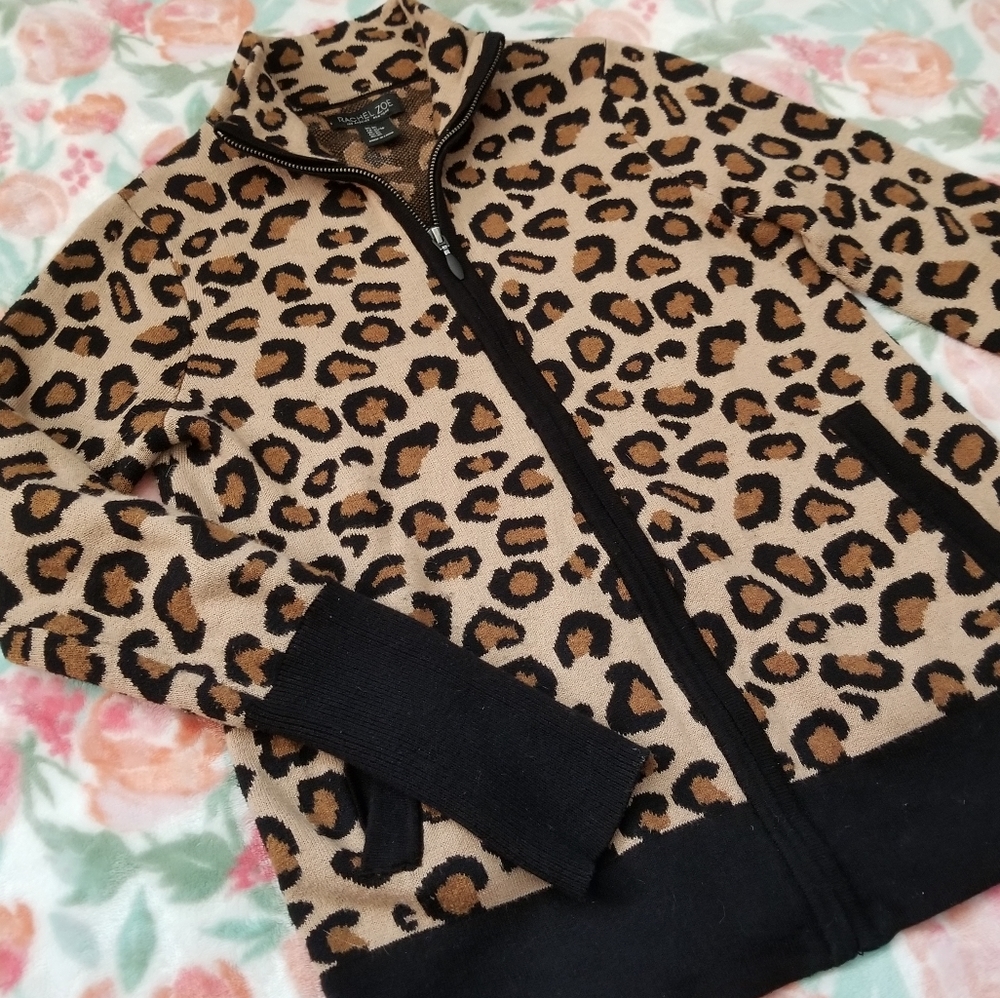 Leopard Print Zip Up Sweater